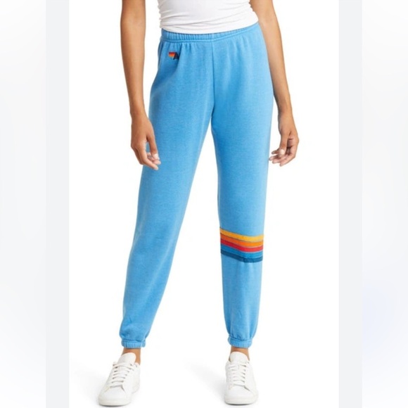 Aviator Nation Rainbow Stitch Sweatpants ocean S - Picture 2 of 7